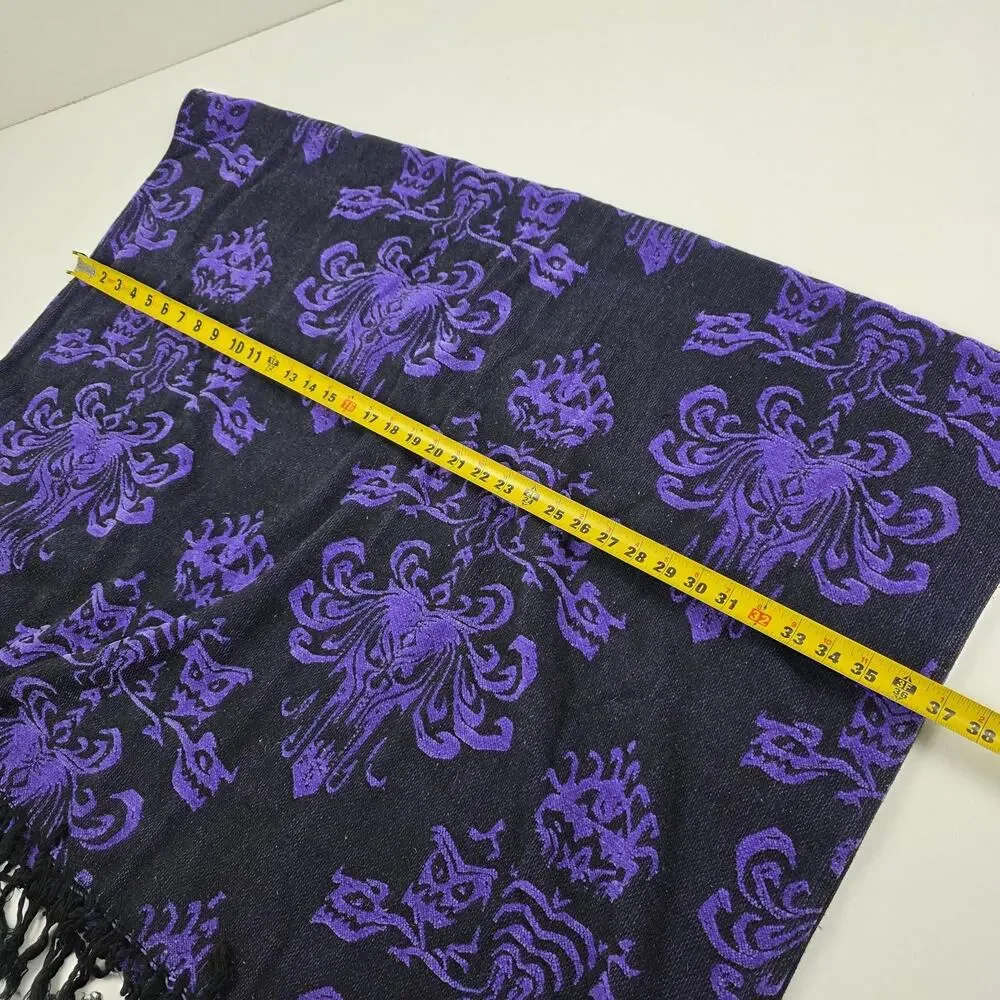 Disney Parks Scarf One Size Purple Black Haunted Mansion Reversible Fringe‎